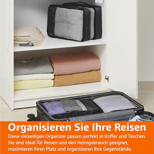 Packwürfel Set für Koffer – 4-teiliges Reise-Organizer Set mit Reißverschluss, Mittel, Schwarz
