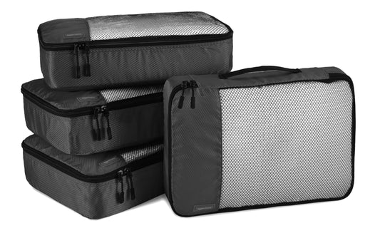 👉 Packwürfel Set für Koffer – 4-teiliges Reise-Organizer Set mit Reißverschluss, mittelgroß, Schwarz